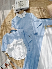Set Váy Nữ Áo Cổ Sơ Mi Tay Ngắn Mix Chân Váy Dáng Dài Xòe Chất Linen Cotton Đi Biển Đi Tiệc MIMIX - FH5