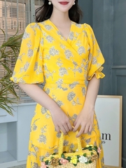 Set Váy Hoa Áo Đắp Chéo Mix Chân Váy Dáng Dài Xòe Đi Biển MIMIX - FC6