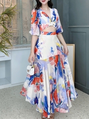 Set Váy Hoa Áo Đắp Chéo Mix Chân Váy Dáng Dài Xòe Đi Biển MIMIX - FC6