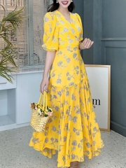 Set Váy Hoa Áo Đắp Chéo Mix Chân Váy Dáng Dài Xòe Đi Biển MIMIX - FC6