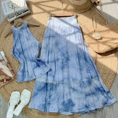 Set Bộ Váy Cổ Yếm Chất Tơ Linen Loang Dáng Dài Đi Biển MIMIX - FF4