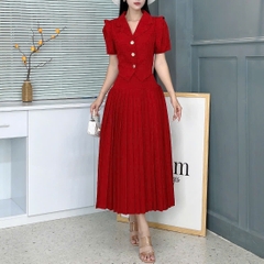 Set Váy Nữ Áo Vest Tay Bồng Kèm Chân Váy Xếp Ly Chất Chéo Ruby Đi Làm Đi Tiệc MIMIX - FA5
