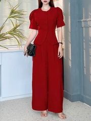 Set Bộ Nữ Áo Vest Tay Lỡ Xếp Ly Mix Quần Dáng Dài Chất Chéo Kim Cương Đi Làm Đi Tiệc MIMIX - EU7