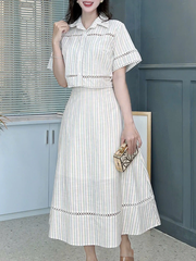 Set Váy Áo Sơ Mi Mix Chân Váy Phối Ren Dáng Dài Xòe Chất Linen Đi Dạo Phố MIMIX - FB9