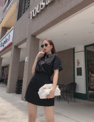 Set Bộ Nữ Áo Sơ Mi Cổ Gập Mix Chân Váy Trơn Chất Đũi Đi Chơi MIMIX - BM2