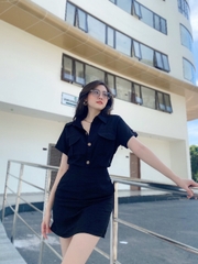 Set Bộ Nữ Áo Sơ Mi Cổ Gập Mix Chân Váy Trơn Chất Đũi Đi Chơi MIMIX - BM2