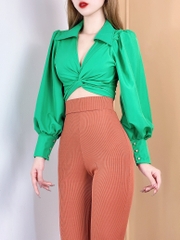Áo Sơ Mi Nữ Tay Dài Đắp Chéo Chất Lụa Công Sở MIMIX - BF2