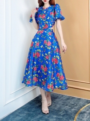Set Váy Nữ Áo Tay Bồng Cổ Tròn Mix Chân Váy Midi Xòe Chất Tơ Sống Nhũ Đi Làm Đi Chơi MIMIX - CP5