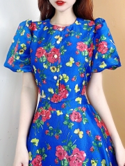Set Váy Nữ Áo Tay Bồng Cổ Tròn Mix Chân Váy Midi Xòe Chất Tơ Sống Nhũ Đi Làm Đi Chơi MIMIX - CP5