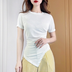 Áo Kiểu Nữ Cổ Tròn Tay Ngắn Tà Nhọn Nhún Eo Chất Thun Dẻo Đi Du Lịch MIMIX - CS4