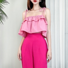 Áo 2 Dây Croptop Phối Bèo Tầng Đi Du Lịch Chất Linen Sướt MIMIX - CW4