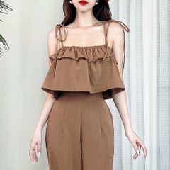 Áo 2 Dây Croptop Phối Bèo Tầng Đi Du Lịch Chất Linen Sướt MIMIX - CW4