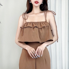 Áo 2 Dây Croptop Phối Bèo Tầng Đi Du Lịch Chất Linen Sướt MIMIX - CW4