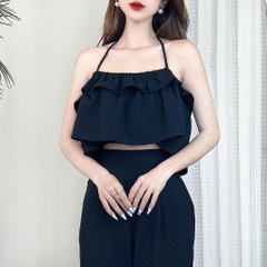 Áo 2 Dây Croptop Phối Bèo Tầng Đi Du Lịch Chất Linen Sướt MIMIX - CW4