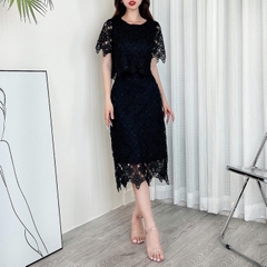 Set Váy Áo Tay Lửng Mix Chân Váy Suôn Lượn Sóng Chất Ren 3D Dày Đi Làm MIMIX - CX4
