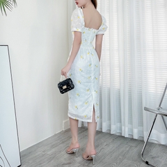 Váy Maxi Ôm Body Thêu Hoa Cổ Vuông Tay Bo Chất Boi Thêu Đi Làm Đi Chơi Đi Tiệc MIMIX - CY0