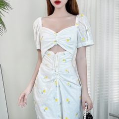 Váy Maxi Ôm Body Thêu Hoa Cổ Vuông Tay Bo Chất Boi Thêu Đi Làm Đi Chơi Đi Tiệc MIMIX - CY0