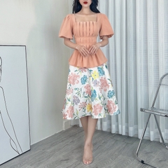 Chân Váy Hoa Xòe Lưng Cao Có Lót Chất Gấm Lụa Dày Đi Làm Đi Tiệc MIMIX - CZ0