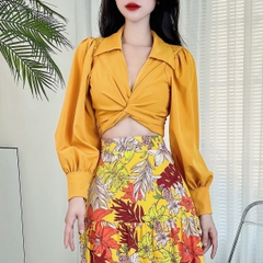 Áo Sơ Mi Nữ Tay Dài Đắp Chéo Chất Lụa Công Sở MIMIX - BF2