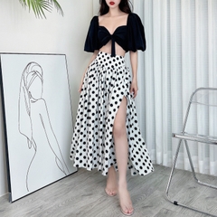 Áo Kiểu Nữ Họa Tiết Chấm Bi Tay Bồng Chất Lụa 100D Đi Du Lịch MIMIX - CS0