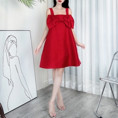 Đầm 2 Dây Nữ Trơn Phối Nơ Chất Taffa Xà Cừ Đi Dạo Phố MIMIX - CK1