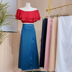 Chân Váy Trơn Nữ Form Xòe A Xẻ Tà Chất Lụa Vân Gỗ Đi Tiệc Đi Làm MIMIX - DE3