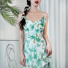 Đầm Mullet 2 Dây Hoa Tà Xéo Tua Rua Chất Tơ IC Sợi Nhũ In Hoa Đi Biển MIMIX - DF5