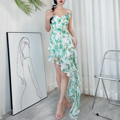 Đầm Mullet 2 Dây Hoa Tà Xéo Tua Rua Chất Tơ IC Sợi Nhũ In Hoa Đi Biển MIMIX - DF5