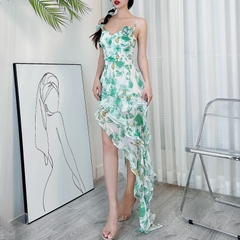 Đầm Mullet 2 Dây Hoa Tà Xéo Tua Rua Chất Tơ IC Sợi Nhũ In Hoa Đi Biển MIMIX - DF5