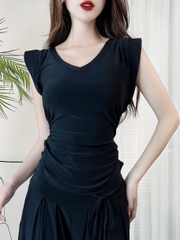 Áo Kiểu Nữ Trơn Cổ V Tay Ngắn Có Rút Dây Eo Chất Thun Vân Mịn QC Đi Du Lịch MIMIX - DS2