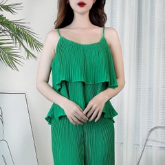 Set Bộ Nữ Dập Ly Áo 2 Dây Tầng Mix Quần Dáng Dài Chất Lụa Và Tol Đi Dạo Phố MIMIX - BK3