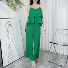 Set Bộ Nữ Dập Ly Áo 2 Dây Tầng Mix Quần Dáng Dài Chất Lụa Và Tol Đi Dạo Phố MIMIX - BK3