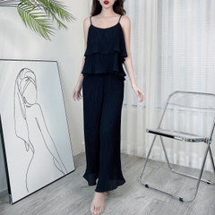 Set Bộ Nữ Dập Ly Áo 2 Dây Tầng Mix Quần Dáng Dài Chất Lụa Và Tol Đi Dạo Phố MIMIX - BK3