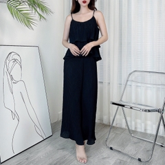 Set Bộ Nữ Dập Ly Áo 2 Dây Tầng Mix Quần Dáng Dài Chất Lụa Và Tol Đi Dạo Phố MIMIX - BK3