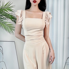 Set Bộ Áo Croptop Tay Cánh Tiên Kèm Quần Dài Suông Xẻ Chất Lụa Mango Đi Biển MIMIX - DI9