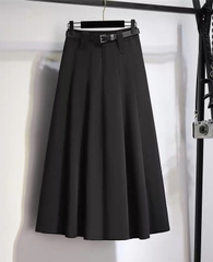 Chân Váy Trơn Xếp Ly Nữ Dài Form A Phối Đai Chất Cotton Hàn Công Sở - DH8