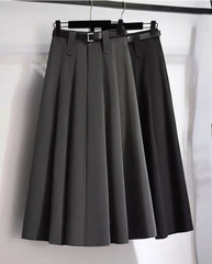 Chân Váy Trơn Xếp Ly Nữ Dài Form A Phối Đai Chất Cotton Hàn Công Sở - DH8