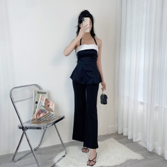 Áo Peplum Viền Trắng Nữ Trơn 2 Dây Phối Viền Trắng Chất Tapfa Đi Làm Đi Du Lịch MIMIX - DJ2