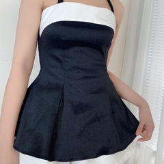 Áo Peplum Viền Trắng Nữ Trơn 2 Dây Phối Viền Trắng Chất Tapfa Đi Làm Đi Du Lịch MIMIX - DJ2