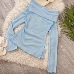 Áo Trơn Nữ Tay Dài Trễ Vai Cổ Lật Tà Xéo Chất Thun Vân Zigzag Đi Du Lịch MIMIX - DK2