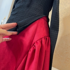 Áo Trơn Nữ Tay Dài Trễ Vai Cổ Lật Tà Xéo Chất Thun Vân Zigzag Đi Du Lịch MIMIX - DK2