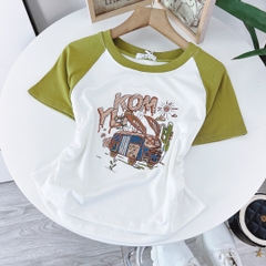 Sản Phẩm Áo Thun Nữ Baby Tee Cổ Tròn Logo Kom Năng Động Đi Dạo Phố Chất Cotton MIMIX - DN1