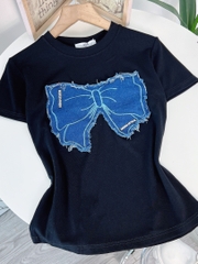 Áo Thun Baby Tee Cổ Tròn Tay Ngắn Họa Tiết Nơ Chất Thun Cotton Đi Du Lịch MIMIX - DN4