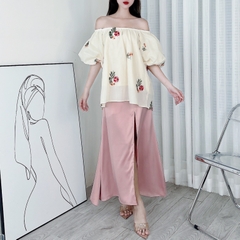 Áo Kiểu Nữ Trễ Vai Tay Bồng Boi Thêu Hoa Đi Du Lịch MIMIX - DP6