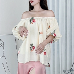Áo Kiểu Nữ Trễ Vai Tay Bồng Boi Thêu Hoa Đi Du Lịch MIMIX - DP6