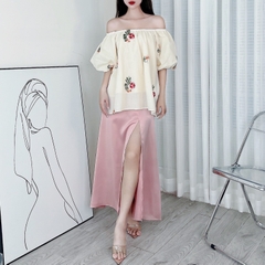 Áo Kiểu Nữ Trễ Vai Tay Bồng Boi Thêu Hoa Đi Du Lịch MIMIX - DP6