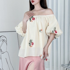 Áo Kiểu Nữ Trễ Vai Tay Bồng Boi Thêu Hoa Đi Du Lịch MIMIX - DP6