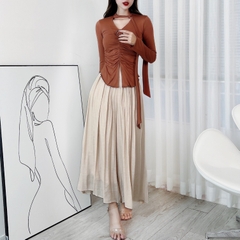 Quần Culottes Nữ Trơn Lưng V Xếp Ly Phối Dây Chất Linen Tơ Sước Đi Biển MIMIX - DQ7