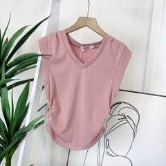 Áo Kiểu Nữ Trơn Cổ V Tay Ngắn Có Rút Dây Eo Chất Thun Vân Mịn QC Đi Du Lịch MIMIX - DS2
