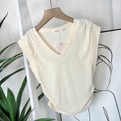 Áo Kiểu Nữ Trơn Cổ V Tay Ngắn Có Rút Dây Eo Chất Thun Vân Mịn QC Đi Du Lịch MIMIX - DS2
